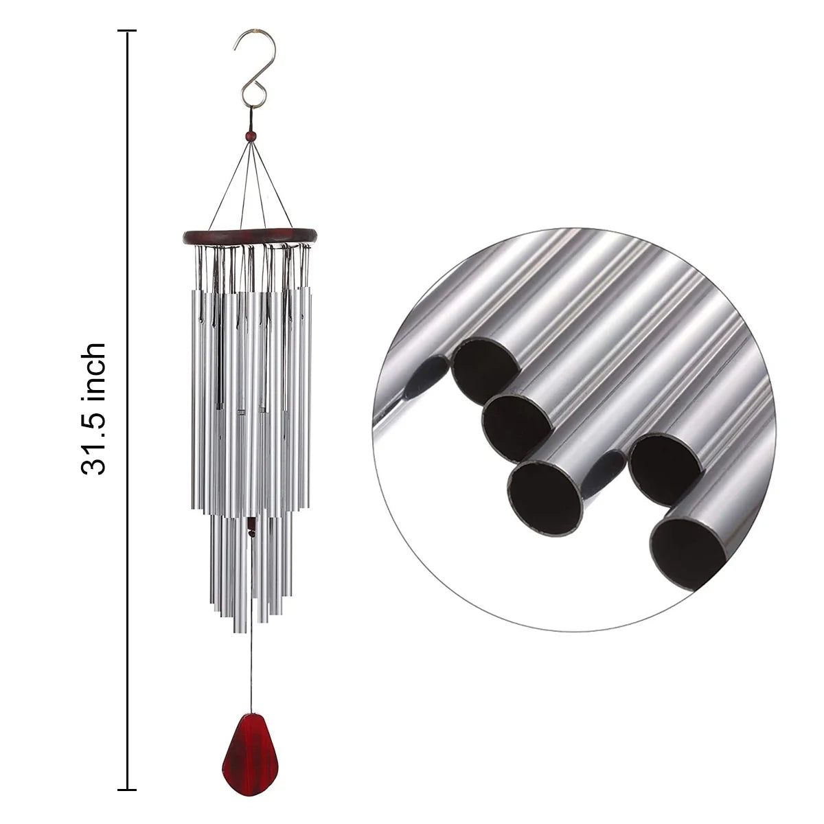 BSHAPPLUS 32 Wind Chimes,27 Tubes Metal Wind Chimes Silver Tube Wind Chime Chapel Church Bells Outdoor Garden Yard Indoor Pathway Hanging Home Decoration