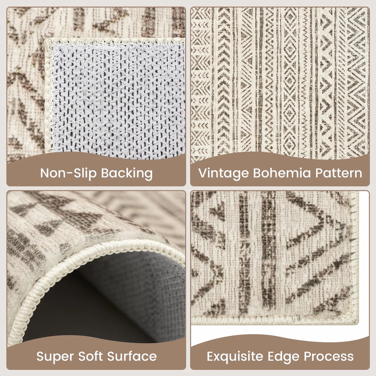 YEERSWAG Lahome Moroccan Runners for Hallways 2x8 Beige Washable Runner Rug Non-Slip Stain Resistant Kitchen Rug Runner, Geometric Print Distressed Soft Floor Carpet Runner for Bedroom