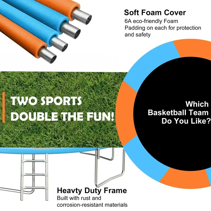 SHINPT 14ft Trampoline for Kids, Outdoor Trampoline with Net, Big Trampoline with Basketball Hoop and Ladder, Heavy Duty Trampoline with No gap Design, Backyard Trampolines for Adult