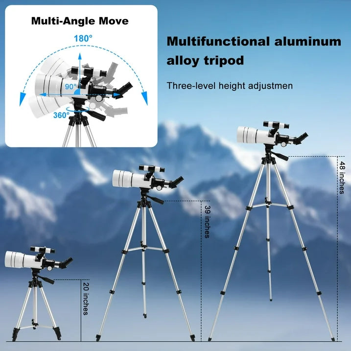 SUNOYAR Telescope, 70mm Telescopes for Adults Kids, 300mm Refractor Telescope (15X 150X) with Adjustable Tripod for Astronomy Beginners, Gift for Kids