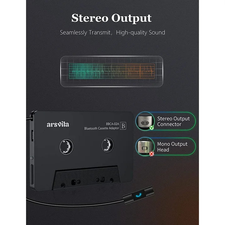 Bluetooth 5.0 Cassette Receiver with Phone Call Button, Hands-free Calls Wireless Bluetooth Cassette Aux Adapter for Car Tape Player Deck