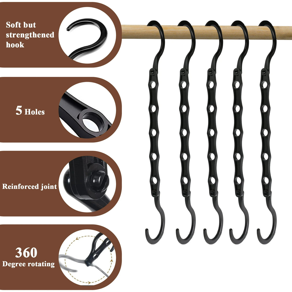 Aovky Space Saving Hangers for Clothes, 10 Pack Black Magic Hangers, 5 Holes Sturdy Plastic Hanging Closet Organizer and Storage, Shirt Hangers Space Saving, College Dorm Room Essentials