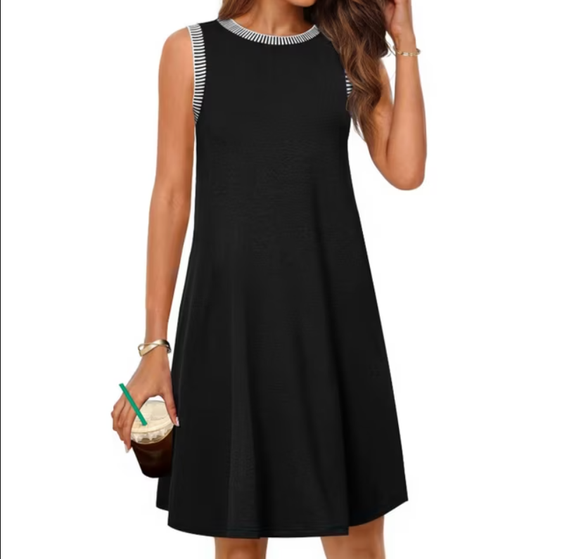 Fantaslook Color Block Dresses for Women Summer Casual Beach Sundress Sleeveless Tank Trendy Mini Dresses