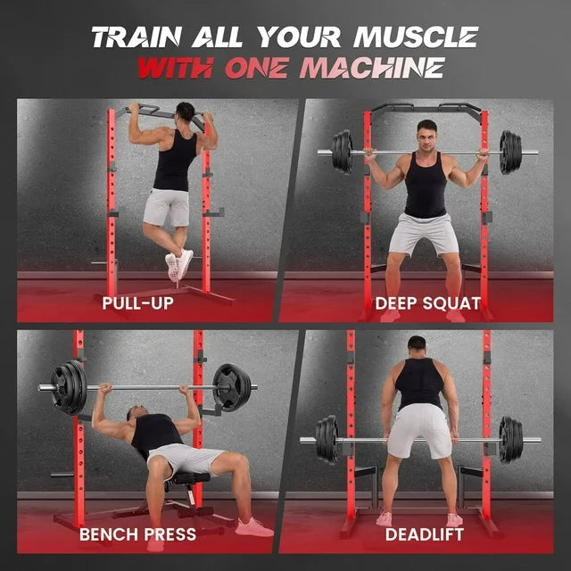 VIBESPARK Squat Rack Power Rack, Multi-Function Adjustable Squat Rack with Pull-up Bar & J-Hooks, Bench Press Rack for Home Gym Fitness Equipment, Power Rack Cage