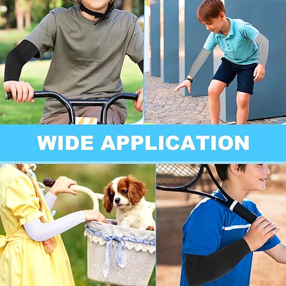 6 Pairs Sports Arm Sleeves for Kids Basketball Baseball Football Arm Sleeves UV Sun Protection Cooling Arm Compression Cover Sleeve for Boys Girls (8-10 Years)