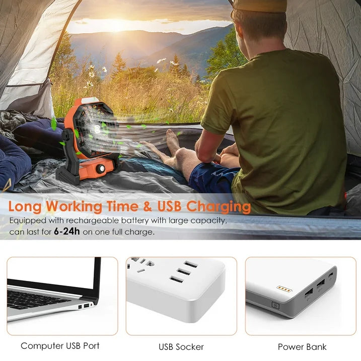 Uarter Camping Fans for Tent 10 inch Stepless USB Rechargeable Fan 5000mAh Battery with Outdoor LED Light, 270 Rotation, for Office,Bedroom,Outdoor