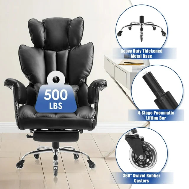 Big and Tall Office Chair,High Back with Telescoping Footrest and Wide Seat Cushion( Black)