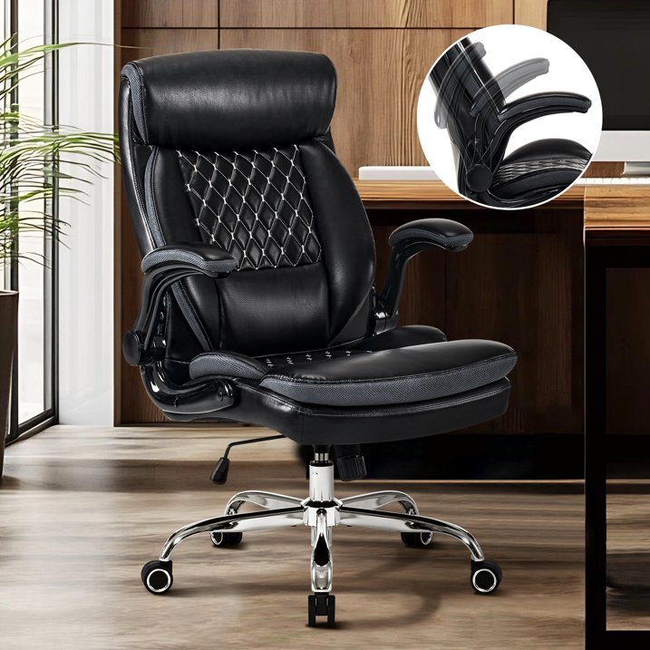 Big and Tall Office Chair, Wide Seat Executive Office Chair with Dual Thick Cushion, Ergonomic Computer Desk Chair, Adjustable Task Chair for Home, Office. Black