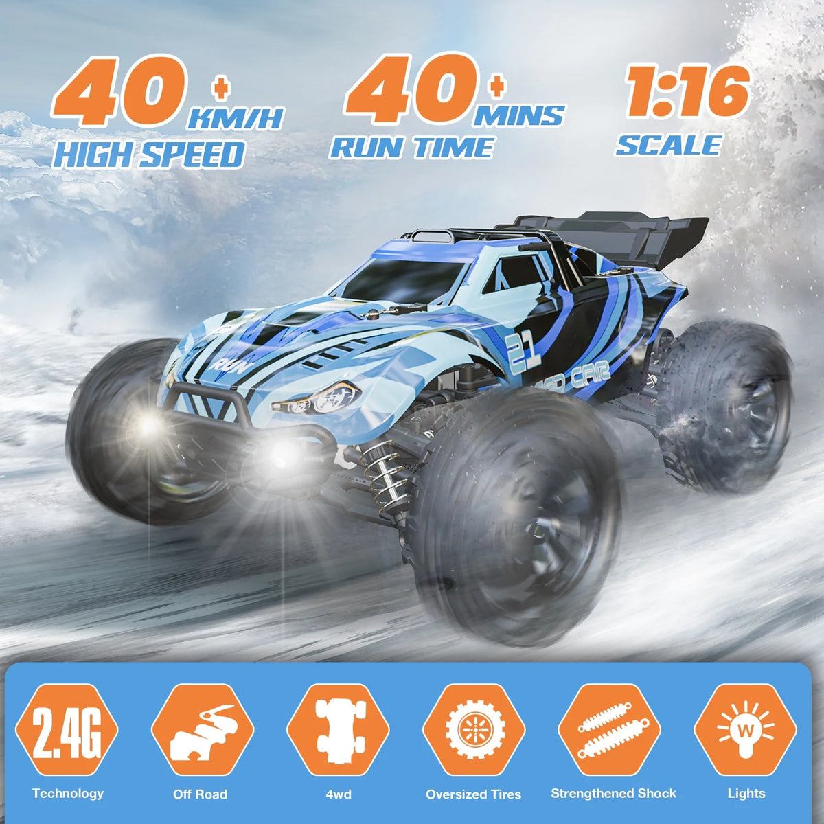 LOHEER 1:16 High Speed 4X4 Off Road Remote Control Car, Fast RC Monster Truck 40+ KM/H with 2 Batteries, All Terrain RC Truck for Adults & Kids