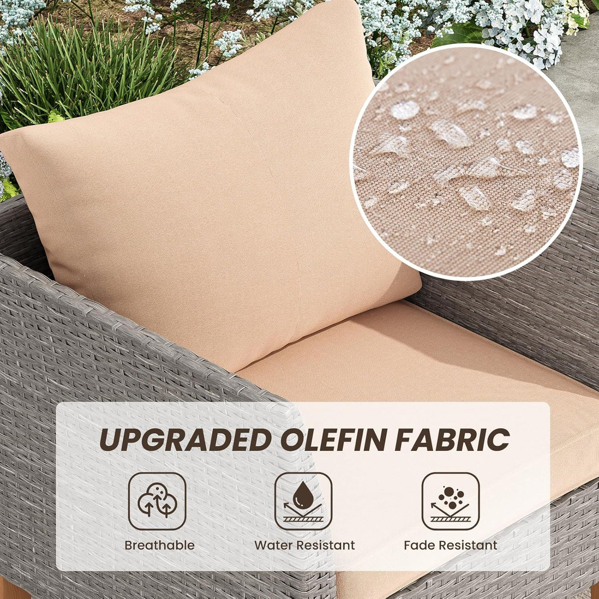 Farini Outdoor Wicker conversation sets, 4 Pieces Patio Furniture Sofa Set with Coffee Table, All Weather for Garden, Backyard, Balcony (Dark Gray)