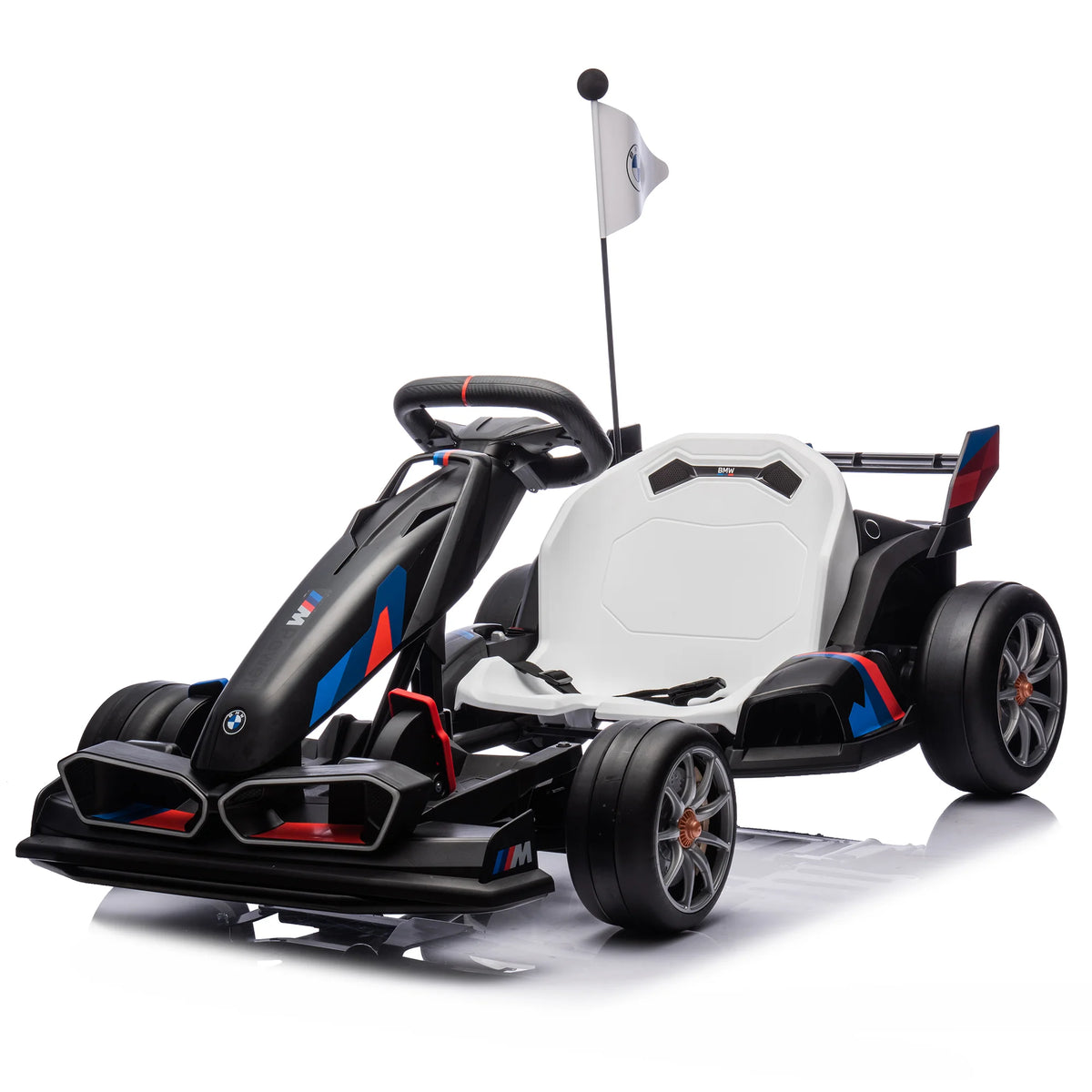 24V Electric Go Kart for Kids, BMW Battery Powered Drift Racing Go Kart, with 400W Powerful Motor, Kids Race Pedal Go Karting Car With 3 Levels Adjustable Seat, Rear Wheel Drive Ride on Car, White