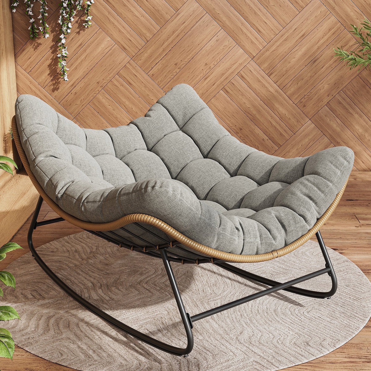 UDPATIO Outdoor Patio Wicker Papasan Chair with 360-Degree Swivel and soft Cushion.