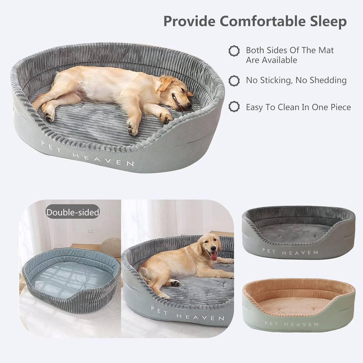 Dog Bed & Cat Bed - Soft Calming Fluffy Rectangle Pet Bed with Anti-Slip Bottom, Durable Bite-Resistant Machine Washable Pet Sofa Kennel for Cats, Puppies, and Medium Dogs - Gray, M