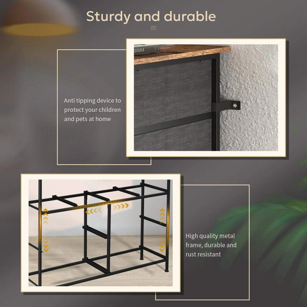 Sesslife 8 Drawer Dresser, Fabric Storage Drawers with Wood Top and Metal Frame, Modern Wide Chest of Drawers for Bedroom, Living Room, Closets, Black