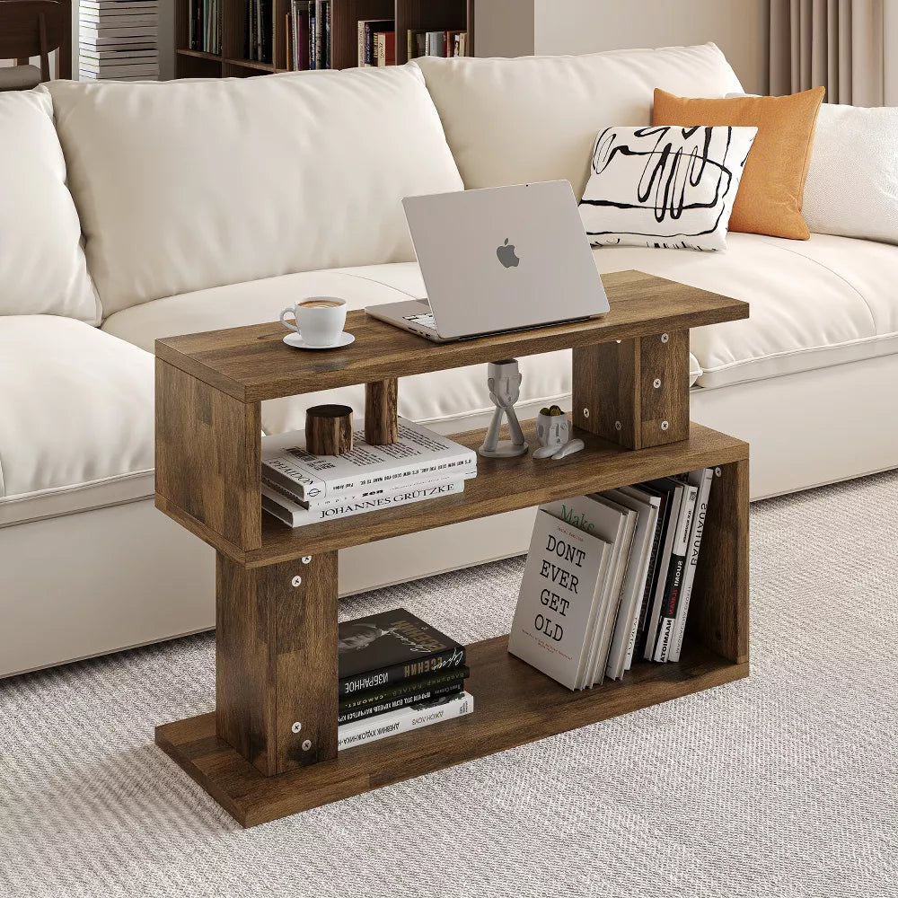 Tree City 24'' Rustic Entryway Console Table Bookcase with Multi-Tier Open Shelves