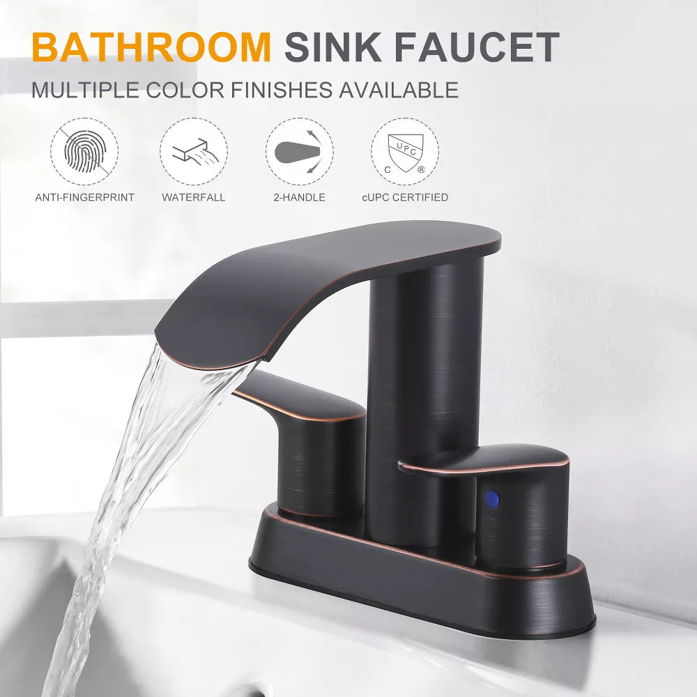 WOWOW 4 in. Centerset Double-Handle Waterfall Bathroom Faucet