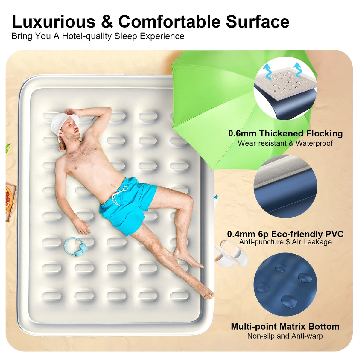 GVDV 18" Queen Air Mattress with Built-in Pump, Raised Inflatable Air Bed for Guests & Home, Comfortable Blow-up Mattress, Upgraded 4-Chamber Design, Supports up to 660 lbs