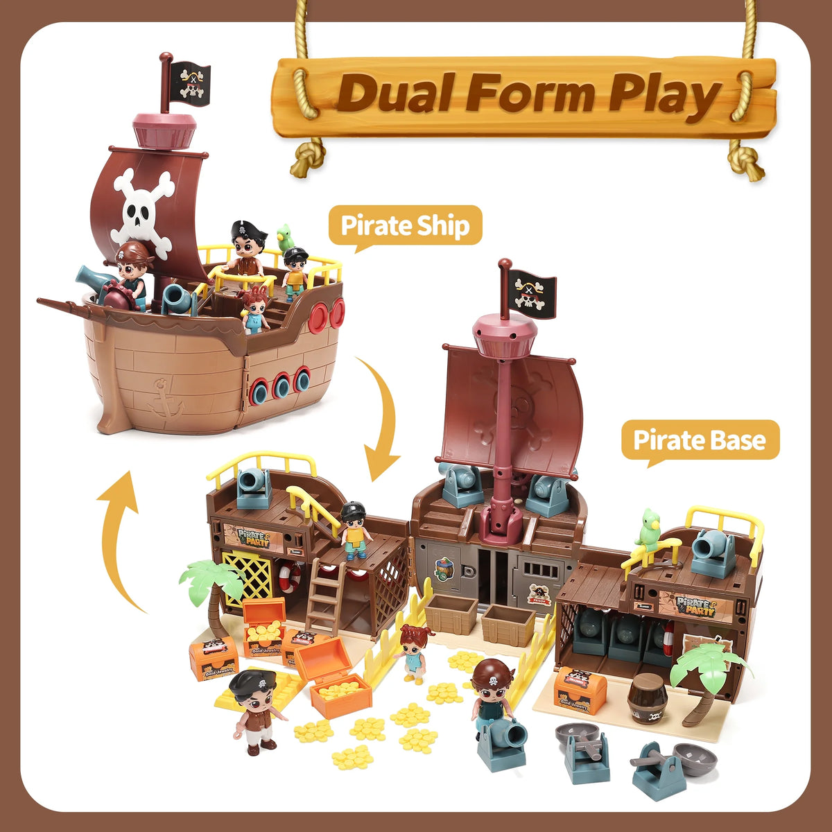 JoyStone Brown Pirate Boat Toys for Kids, Toy Ship for Pirate Playhouse, Creative Building Toys, Great Birthday Gift for Boys & Girls Ages 3+