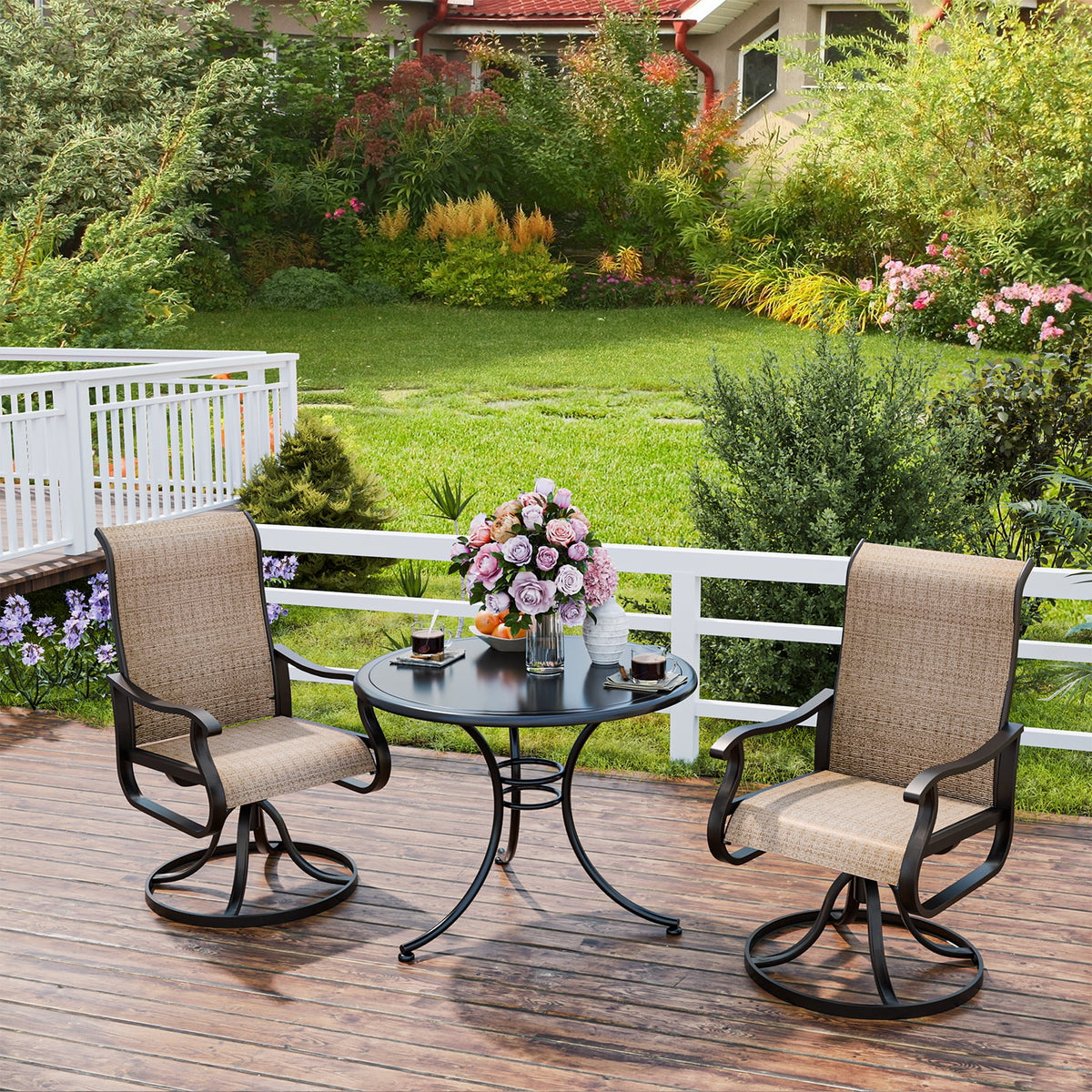 UDPATIO High Back Outdoor Dining Chairs Set of 2, All Weather Swivel Patio Chairs, Breathable Garden Outdoor Furniture for Backyard Deck