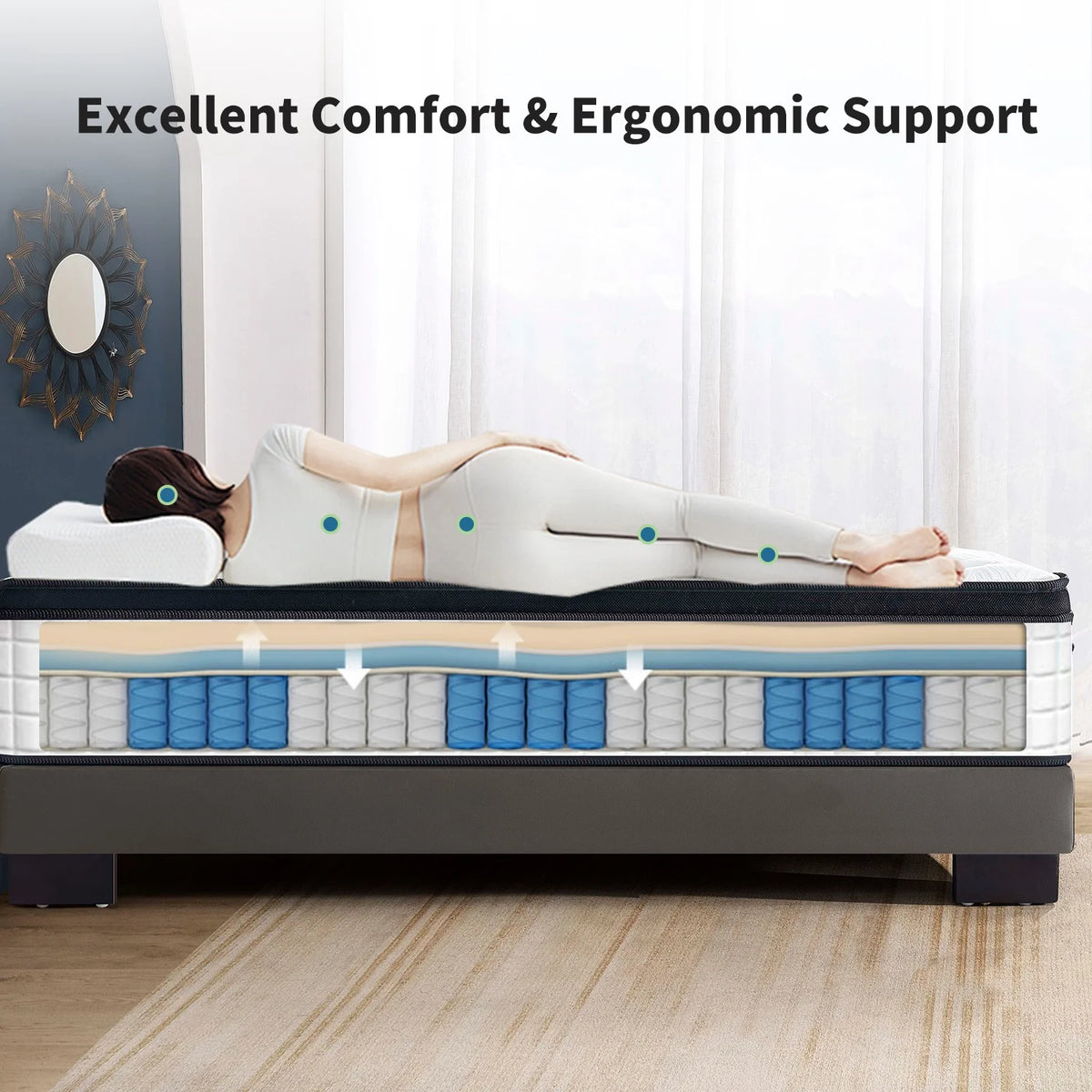 PAPROOS 12" Twin Size Mattress, Cooling Memory Foam Hybrid Mattress in a Box, Individual Pocket Spring Mattress with Breathable Knitted Fabric Cover, CertiPUR-US, White/Black