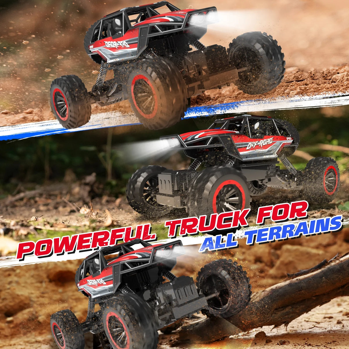 JoyStone 1:12 RC Cars 4WD Off-Road 2.4Ghz RC Monster Truck with Metal Shell and Light, Remote Control Car Crawler for Adult and Kid, 2 Batteries, Red