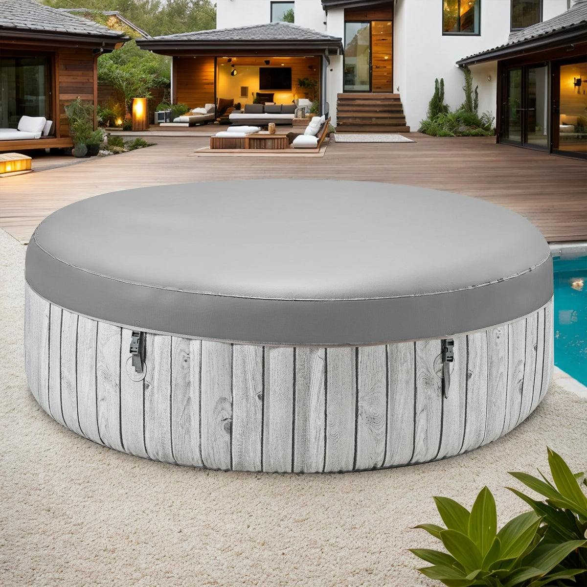 82" Inflatable Hot Tub, Segmart 5 to 7 Person Outdoor Hot Tub, Round Portable Home Spa with 130 Soothing AirJets, Lockable Cover, and Storage Bag, Built-in Heater Pump, Max. 104