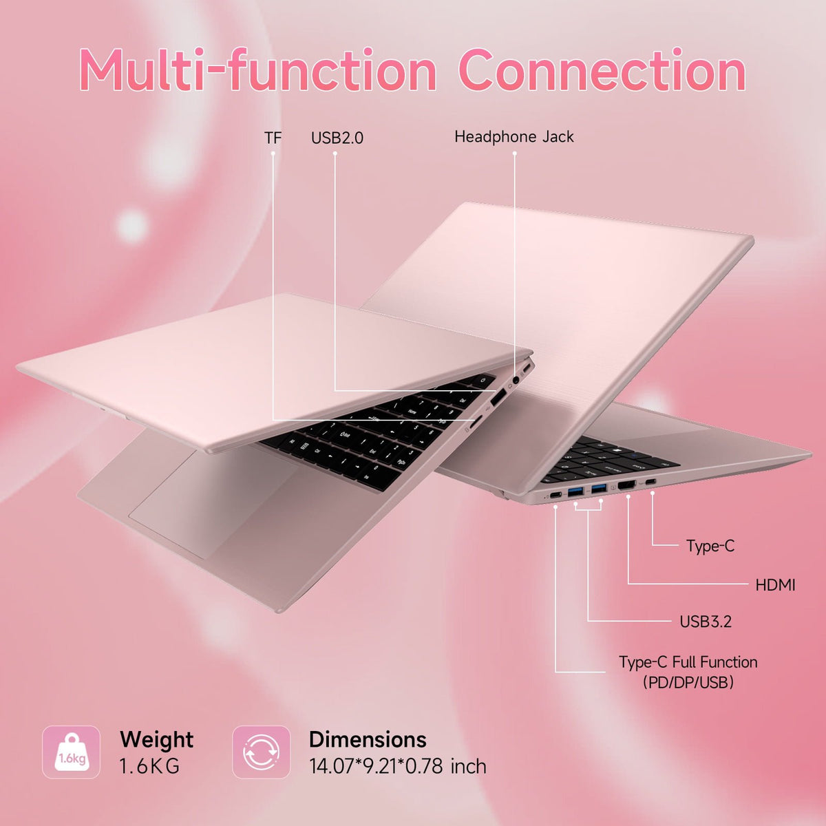 15.6-inch Laptop Computer Pink, LPDDR5 12GB RAM 512GB SSD, Intel Celeron N150 Processor(Up to 3.6GHz), Windows 11 Pro Laptop Computers with FHD IPS Display, WiFi 6, Bluetooth 6.0, Type-C, HDMI, USB