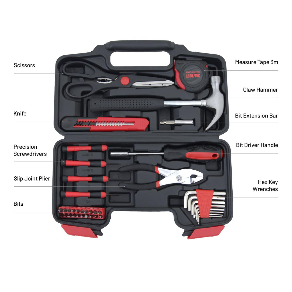 PhiloDeco 39-Piece Household Tools Kit Essential Home Repair Set with Plastic Toolbox Ideal for College Students, Home Use & More