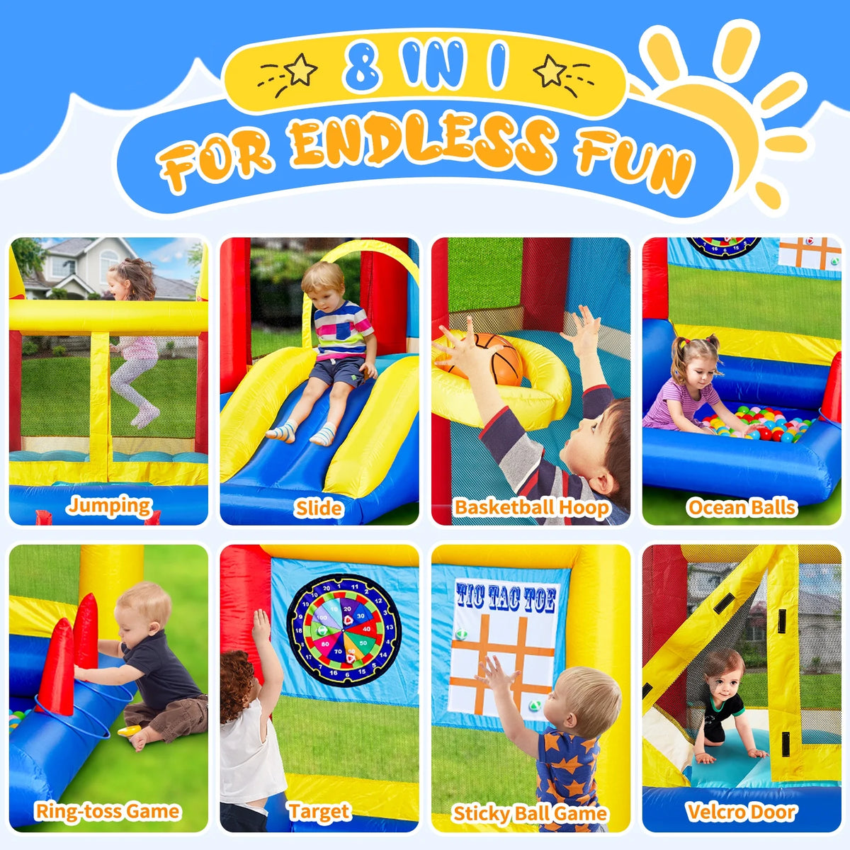 Bounce House with Air Blower for Kids, SEGMART Kids Outdoor Inflatable Bounce House with Basketball Rim for Toddlers, Kids Jumper Bounce House with Ball Pit, Inflatable Bouncer with Carrying Bag