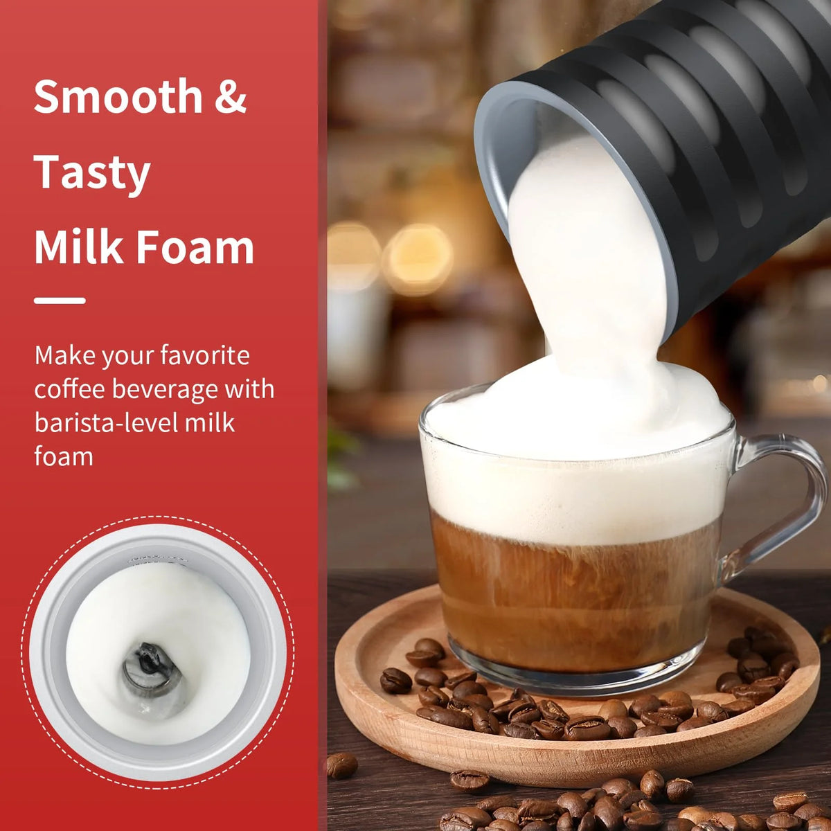 PARIS RHÔNE Milk Frother, Automatic Hot & Cold Electric Milk Steamer Foam Maker for Coffee, Latte