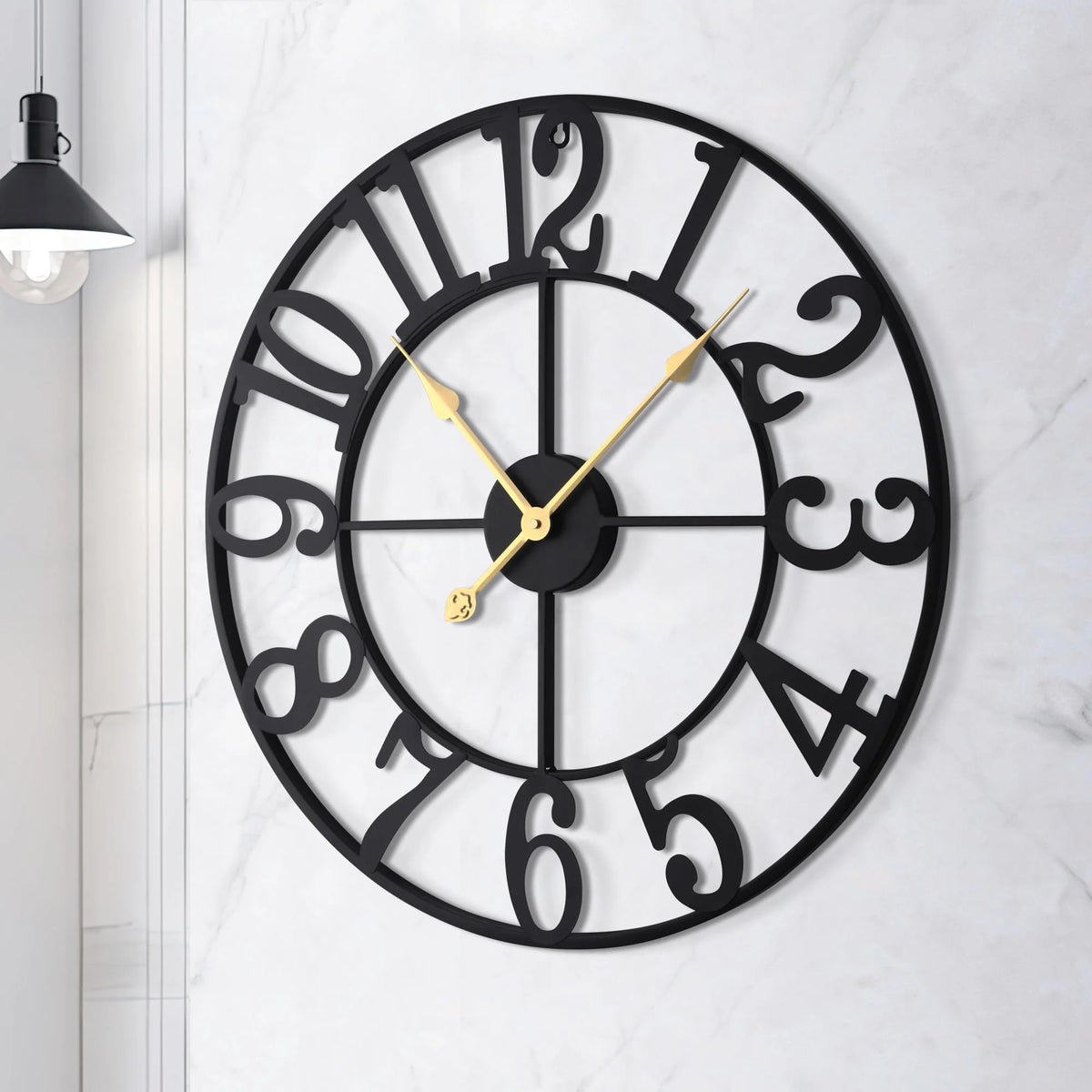 Arsvit Large Wall Clock, Silent Non-Ticking, Battery Operated 16-Inch Metal Clock, Oversized, Decorative Retro Clock for Farmhouse, Dinner and Living Room, Indoor, Outdoor(40cm, Black Arabic Number)