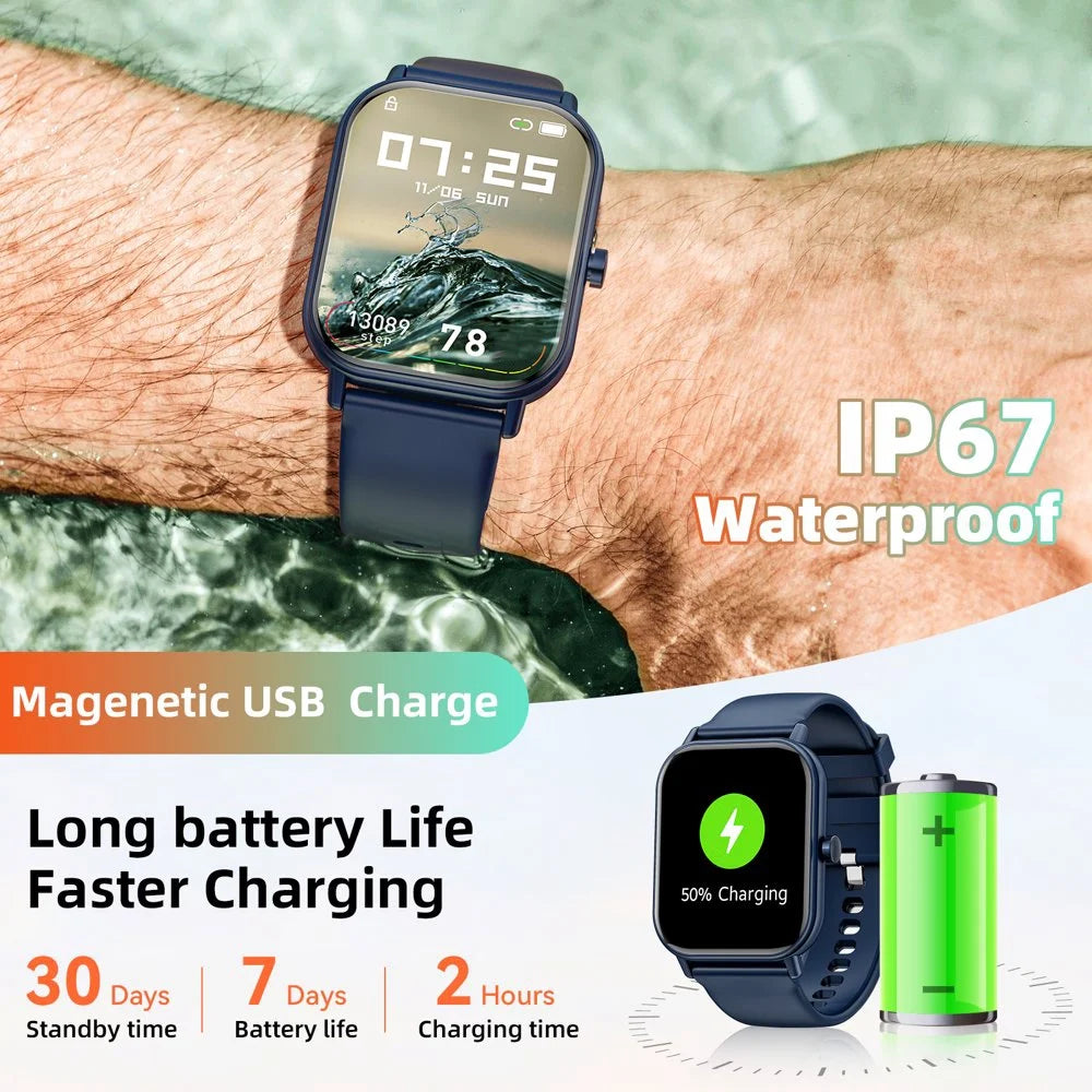 Mingdaln smartwatch for Android and Iphone Devices,1.85 Inches with Answer/Make Calls/100+ sport mode/IP68 Waterproof, with Activity Fitness Tracker for men and women (Blue)