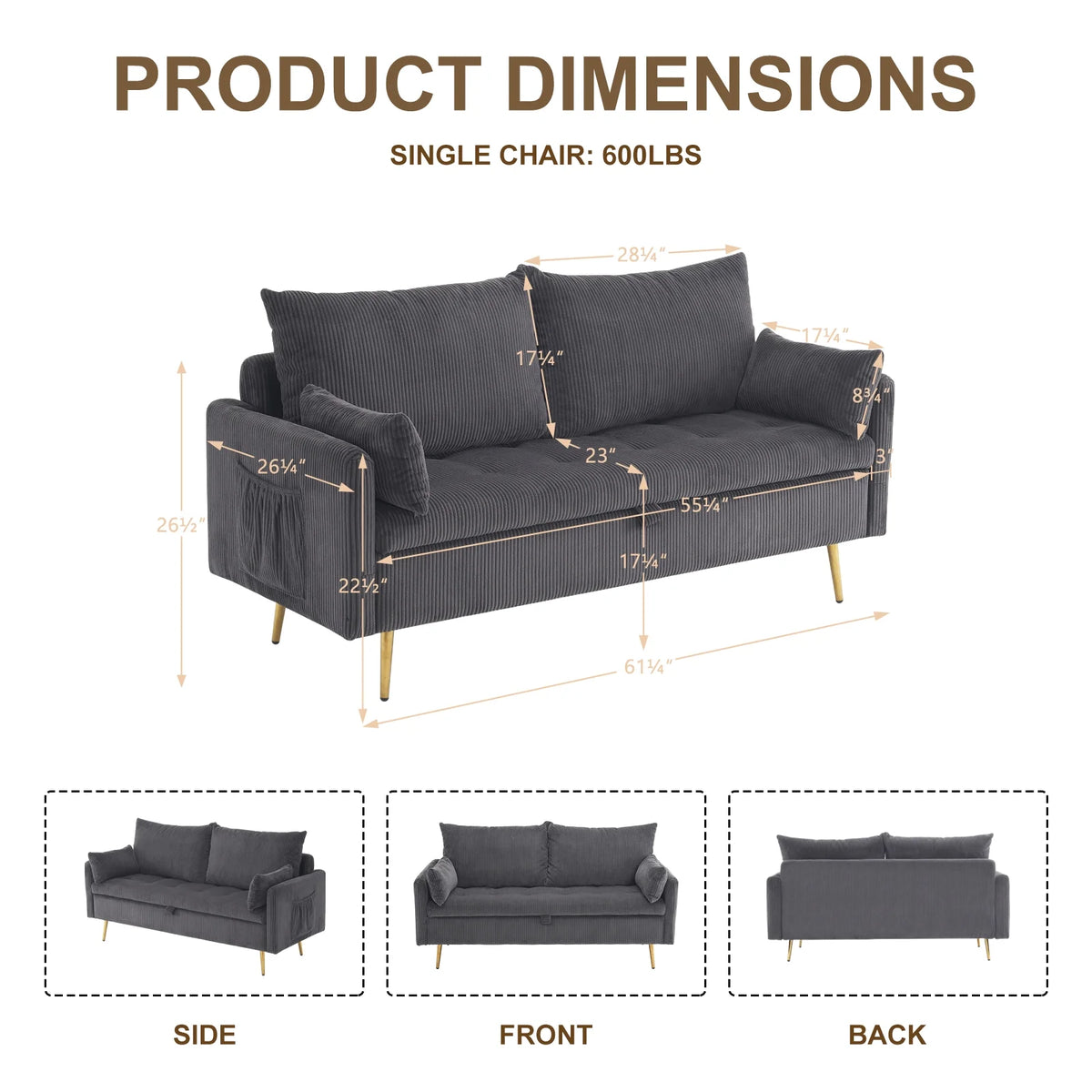 Furniliving 2 Seat Fabric Sofas with 2 Pillow, Modern Small Loveseat Sofa, Upholstered Button Tufted Sofa Couch, Gray