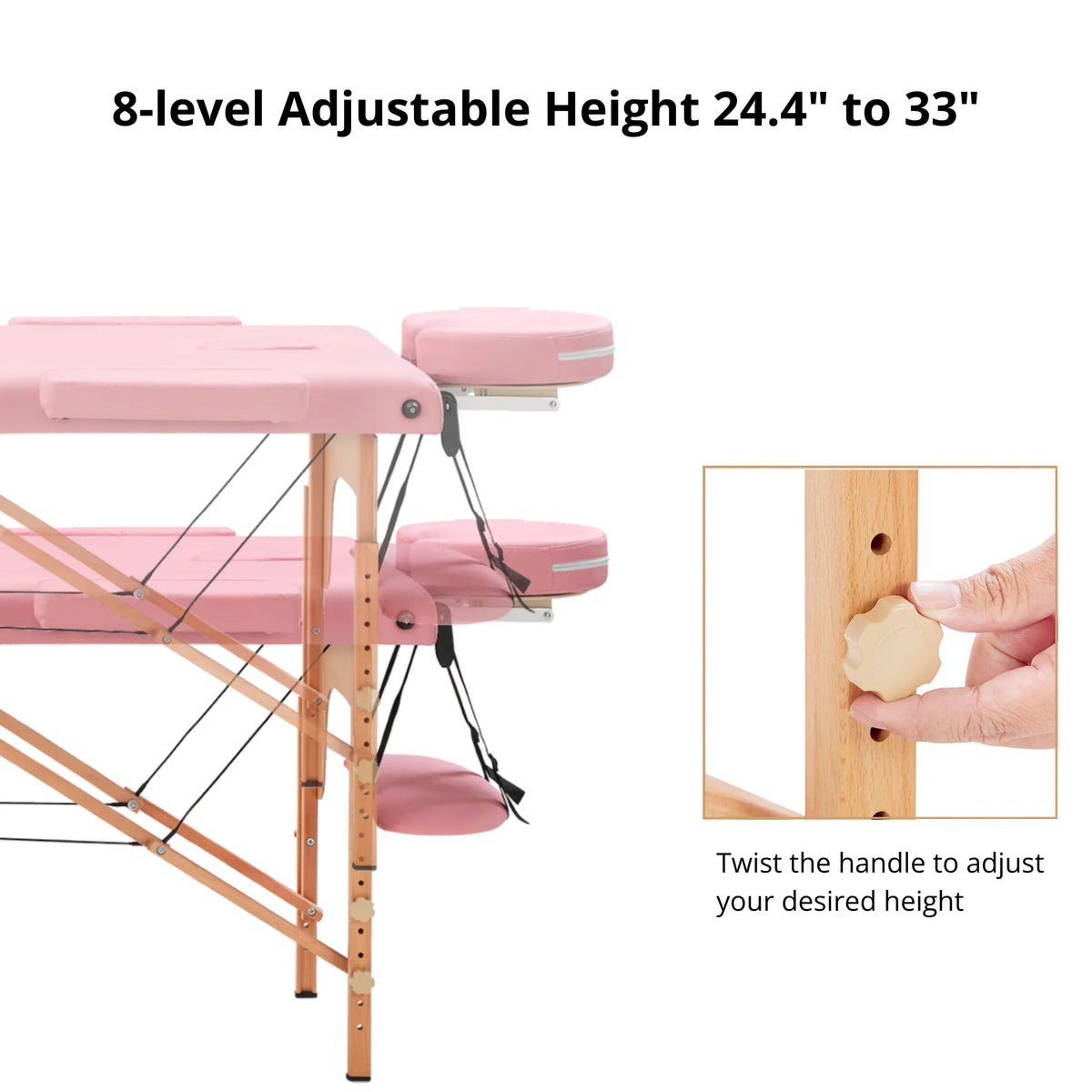 TrumanPick Massage Table Portable Lash Beds Spa Bed Massage Couch Foldable Spa Tables Adjustable 2 Fold with Non-Woven Bag 24 inch, Pink