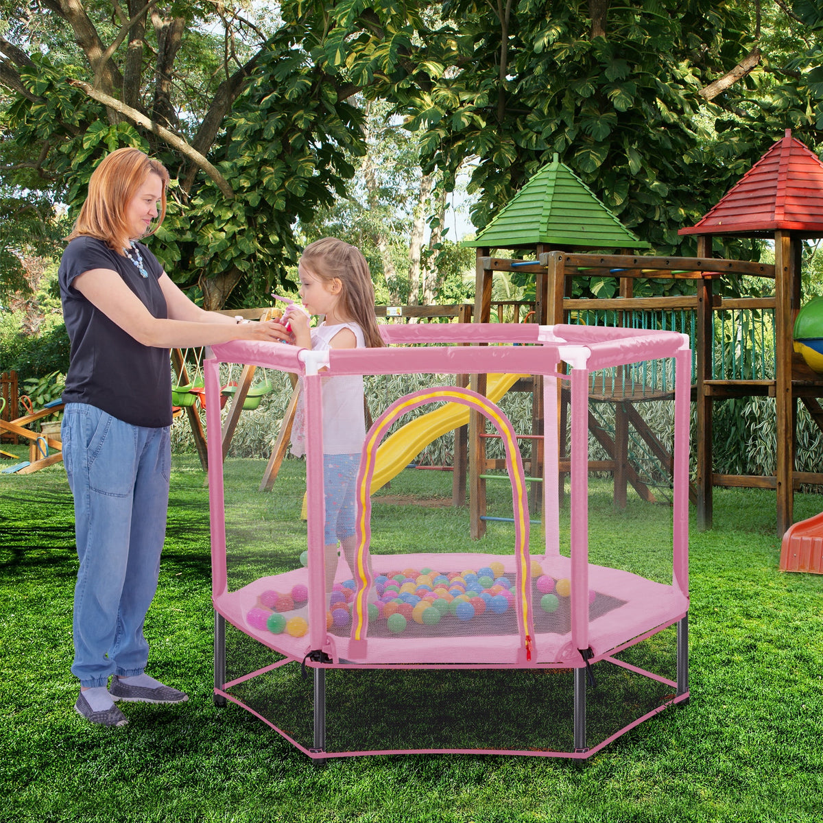 Tollder Trampoline for Kids, Mini Trampoline with Baksketball Hoop, Segmart Recreational Trampolines with Safety Enclosure Net, Adjustable Toddler Trampoline for Birthday Christmas Gifts