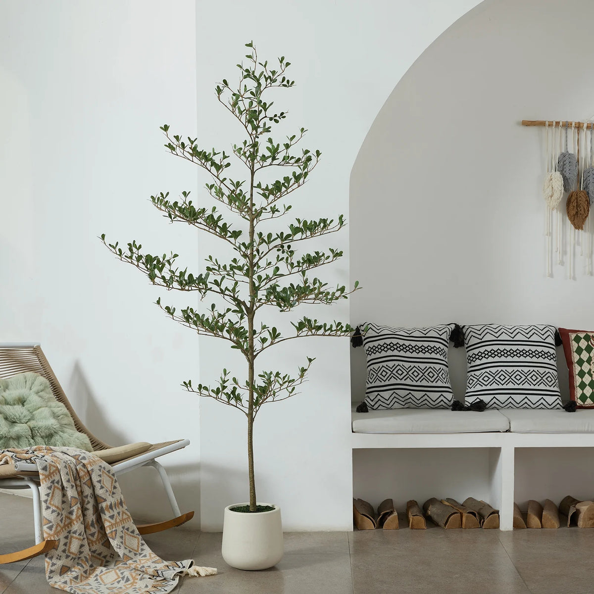 DR.Planzen 6FT Artificial Black Olive Tree with UV-Resistant Silk Leaves White Planter, Tall Artificial Plant Natural Wood Trunk for Home Office Indoor Outdoor Decor