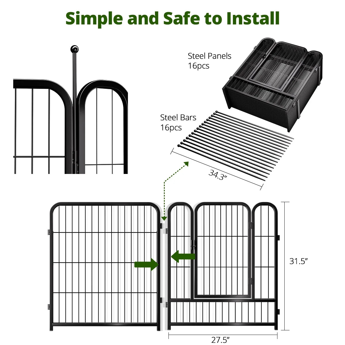 Dog Playpen, Caveen 16 Panels Garden Fence with Door, 32 Height Outdoor Dog Fence for Large Medium Small Dogs