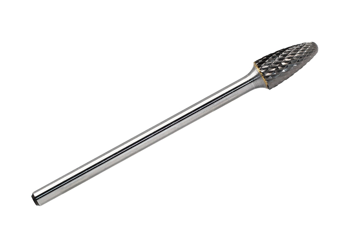 Carbide Burr SF-5L4 with 1/4 Inch Shank Diameter Extended Long Double Cut Carbide Rotary Burr File 4 Inch Total Length x 1/2 Inch Cutter Dia x 1 Cutter Length Tree Shape with Radius End, 1pcs