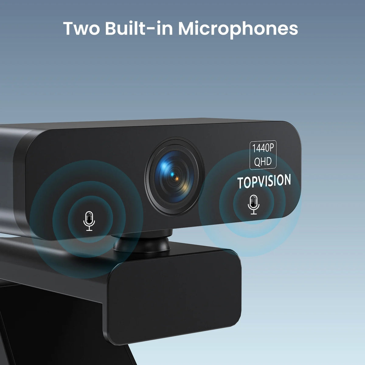TOPVISION ZC08 2K Web Cam with Adjustable Mount Tripod (Stand), Black, New