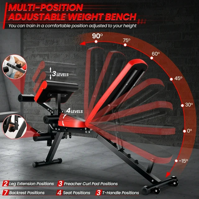 VIBESPARK Adjustable Weight Bench with Leg Extension and Leg Curl, 800LBS Workout Bench Press with Preacher Pad & Wheels, Olympic Weight Bench Set for Home Gym Full Body Exercise Fitness
