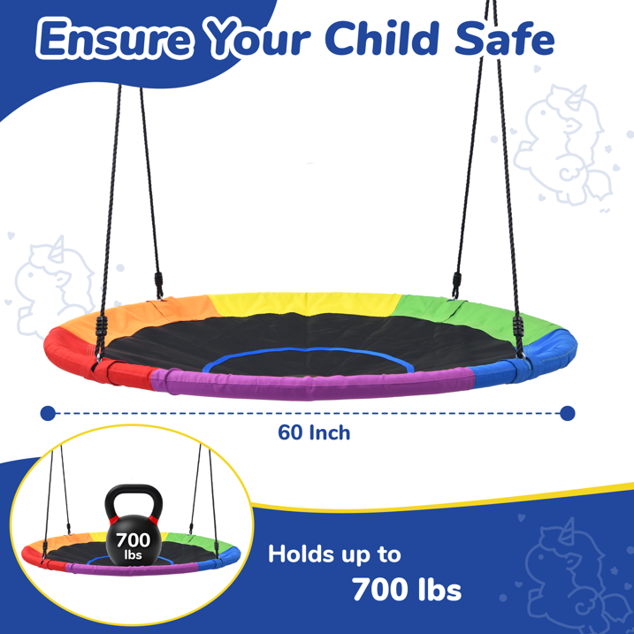 KloKick 60 Extra Large Tree Swing for Kids Adults 900D Oxford Waterproof Saucer Swing with 2 Hanging Straps, Rainbow