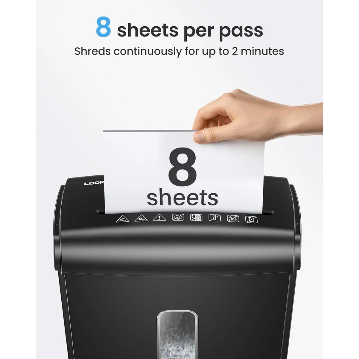 Locksworth 8-Sheet Micro Cut Paper Shredder P-4 High Security for Home Office Use with Handle, Shreds Credit Card/Staple 4 Gallons(Black) Visual Window Wastebasket