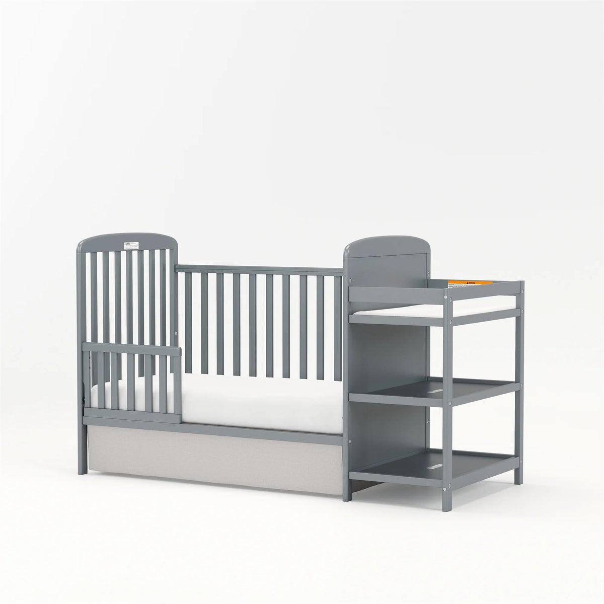 CASEMIOL 3-In-1 Convertible Crib and Detachable Changer, New Zealand Pinewood Baby Crib, Toddler Daybed Bed with 3 Heights, Non-Toxic Finish, Easy to Assemble, Stone Gray