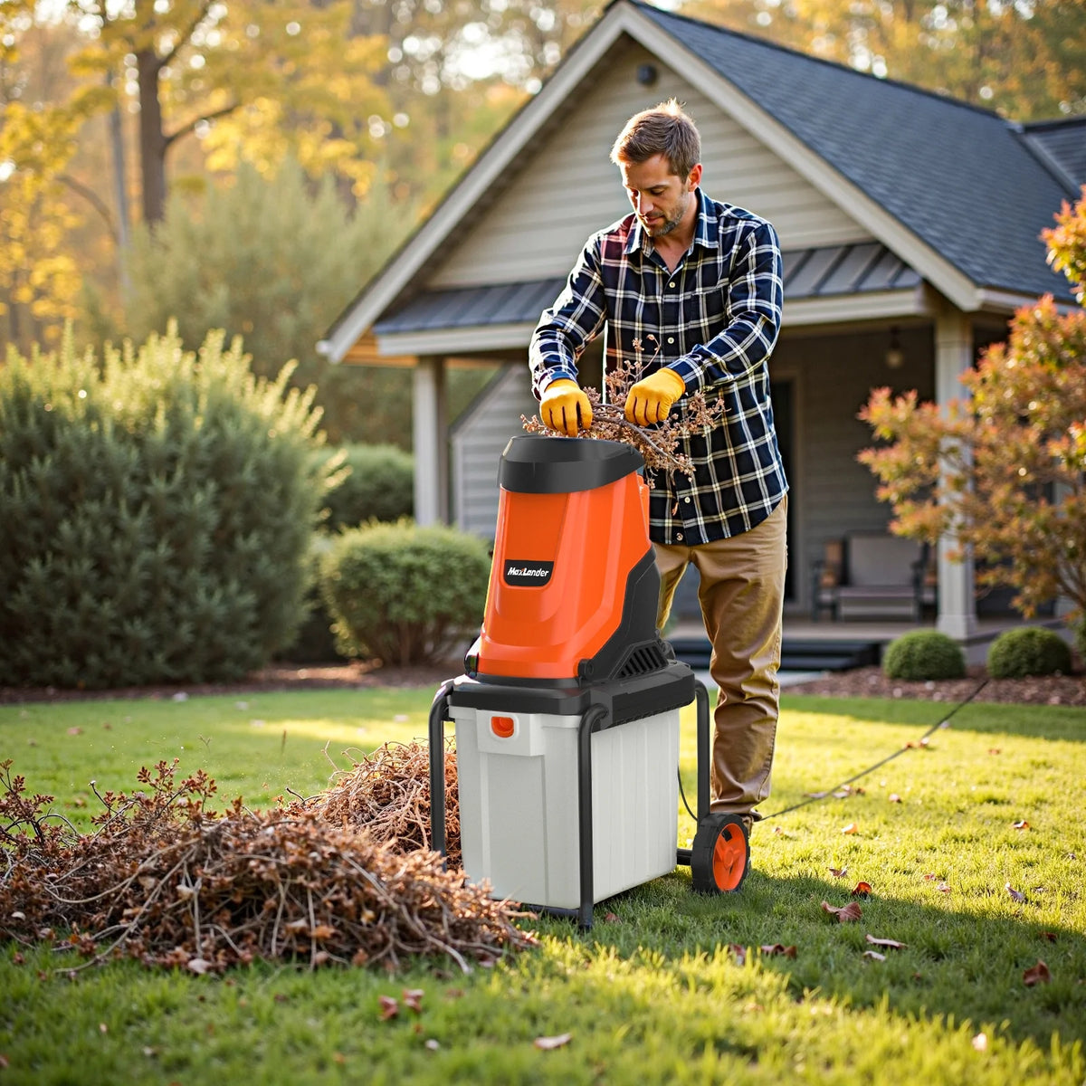 MAXLANDER 15-Amp 120V Heavy-Duty Electric Wood Chipper with 1.2-Bushel Bin