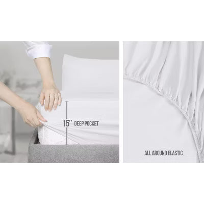 Hoey Queen Size 4-Piece Microfiber Sheet Set ¨C Deep Pocket Bed Sheets with Embroidered Pillowcases and Storage Pocket (White)