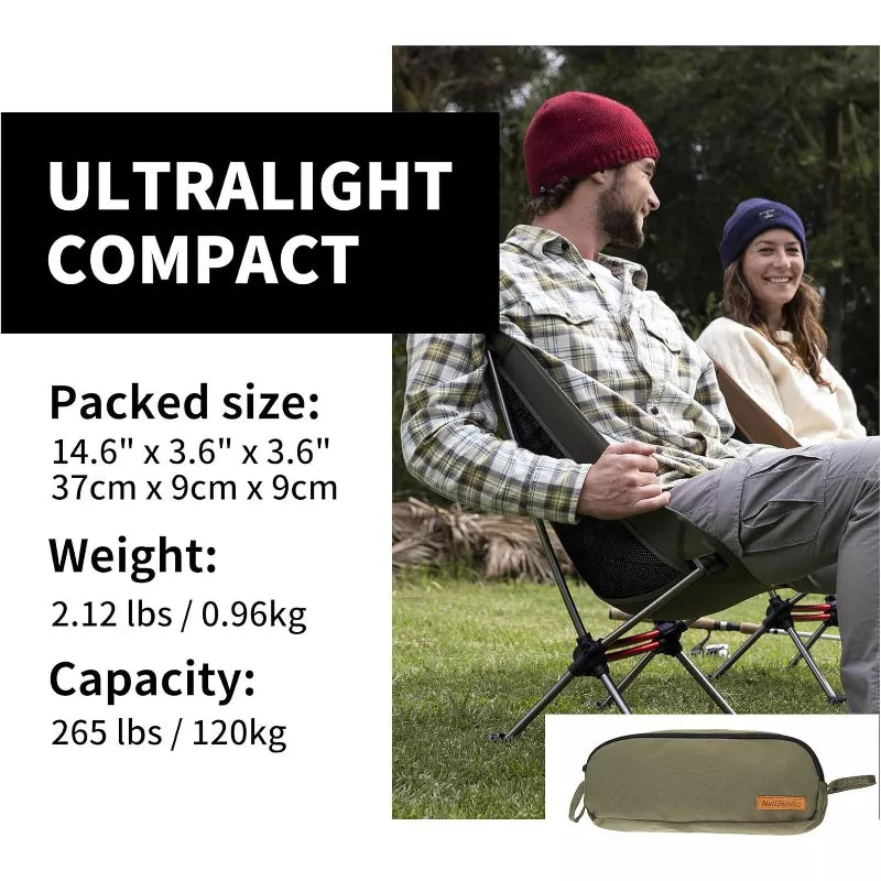 Naturehike Ultralight Camping Chair, Portable Backpacking Chair with Storage Bag & Anti-Sinking Feet, Lightweight Compact Collapsible Camp Chair
