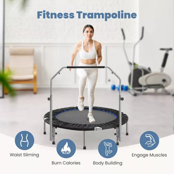 Dexmalle 40" Foldable Mini Trampoline with Adjustable Bar for Adults