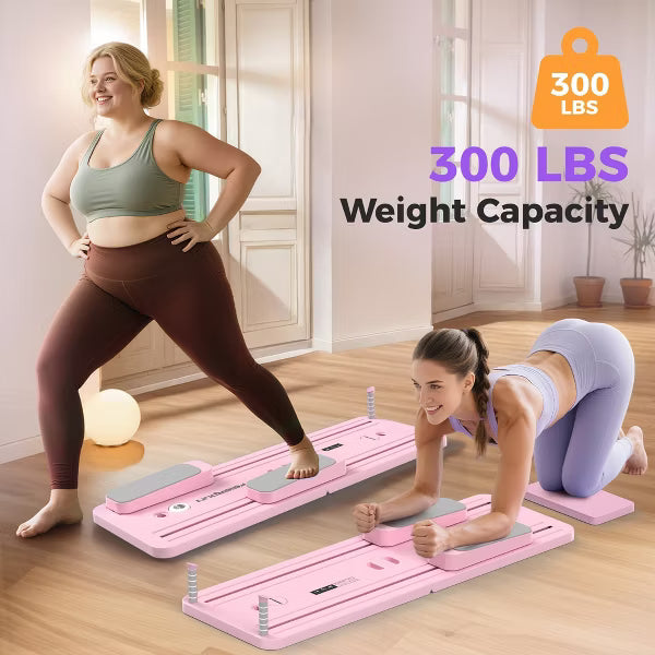 FEIERDUN 5 in 1 Folding Pilates Board, Pilates Reformer Set with 300 LBS Weight Capacity, Portable Home Pilates for Woman (Pink)