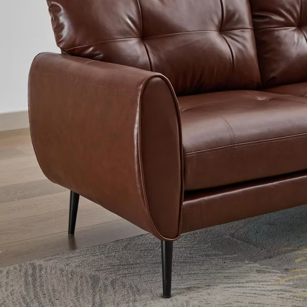 TYBOATLE 61" Faux Leather Loveseat Sofa, Mid-Century Modern Tufted Couch for Small Spaces, Comfy 2-Seater for Living Room, Bedroom, Office