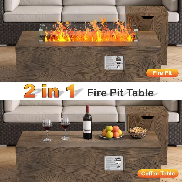 Evita 42" Gas Fire Pit Table, 50,000 BTU Propane Burner with Windshield&Rain Cover&Glass Stone, 2-in-1 Fire Pit&Table for Patio,Backyard Gatherings